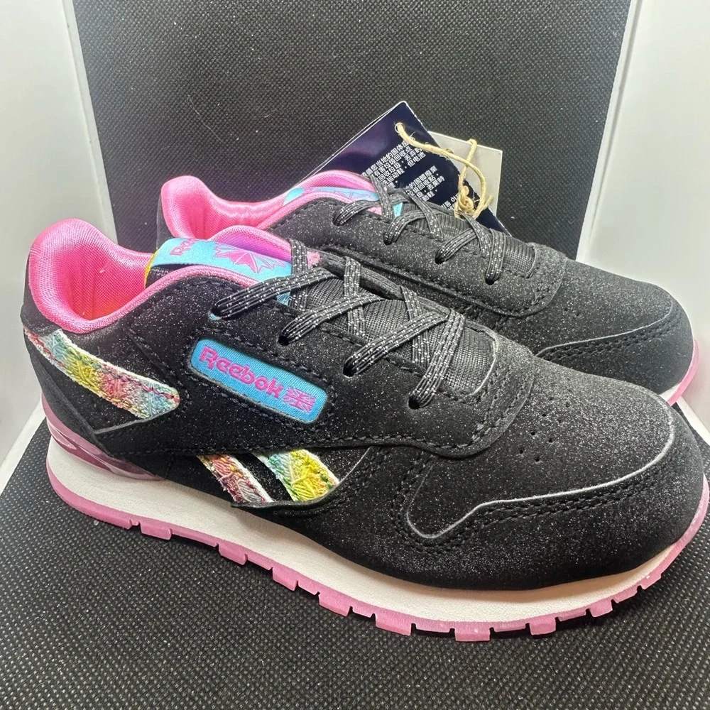 Reebok Classic (Light Up) Kids Black Sneakers with Pink and Multicolor Accents - Picture 1 of 5